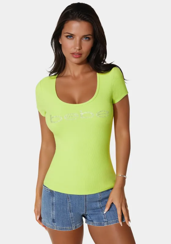 Bebe Logo Short Sleeve Round Neck Rib Top sold by Bebe