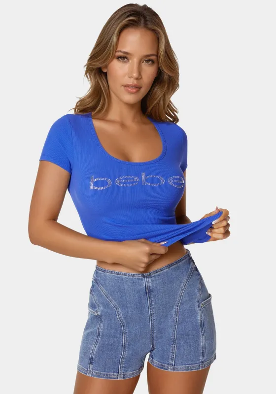 Bebe Logo Short Sleeve Round Neck Rib Top sold by Bebe