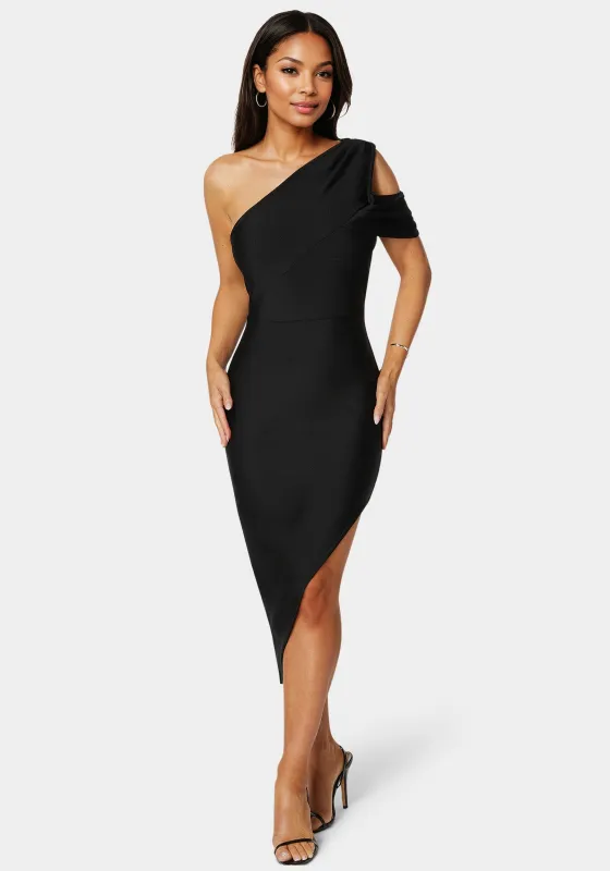 Asymmetrical High Slit Bandage Midi Dress sold by Bebe