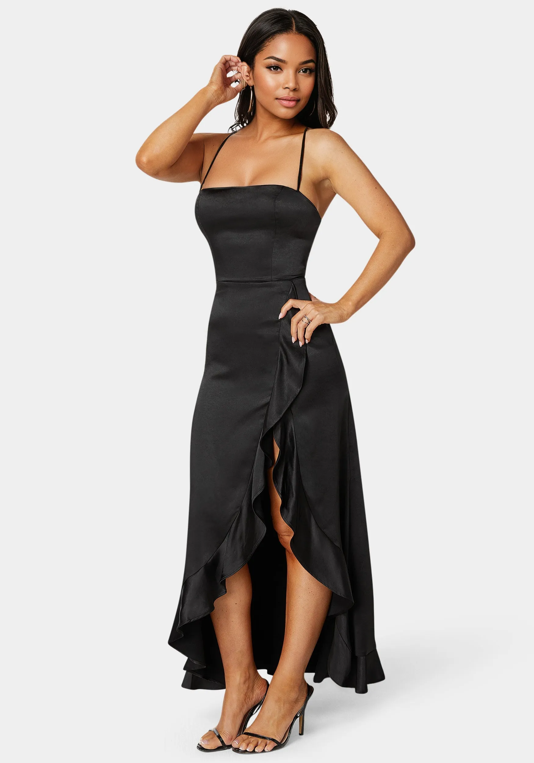 Satin Ruffle Maxi Lace Up Back sold by Bebe product image thumbnail 2