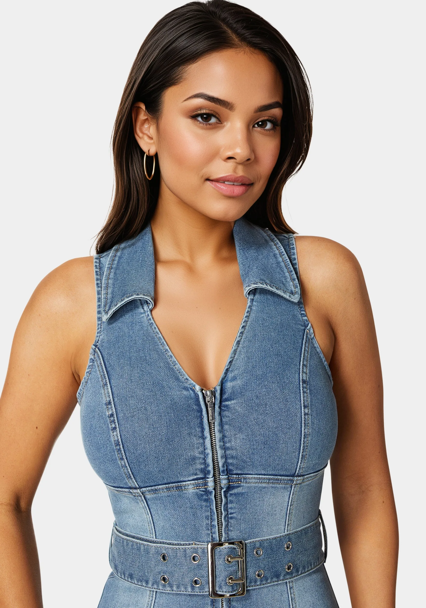 Light Weight Front Zipper Denim Romper sold by Bebe product image thumbnail 3