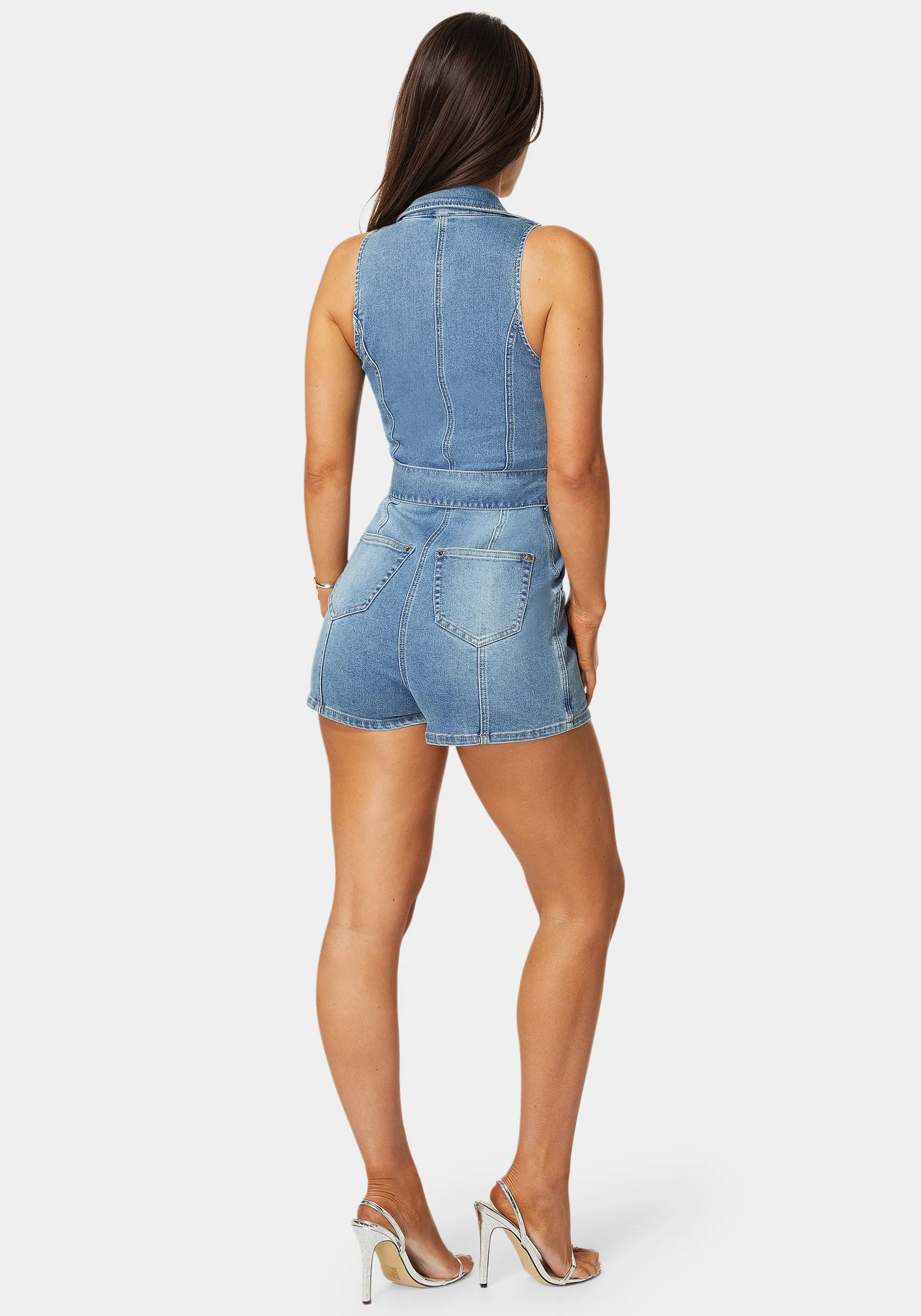 Light Weight Front Zipper Denim Romper sold by Bebe product image thumbnail 4