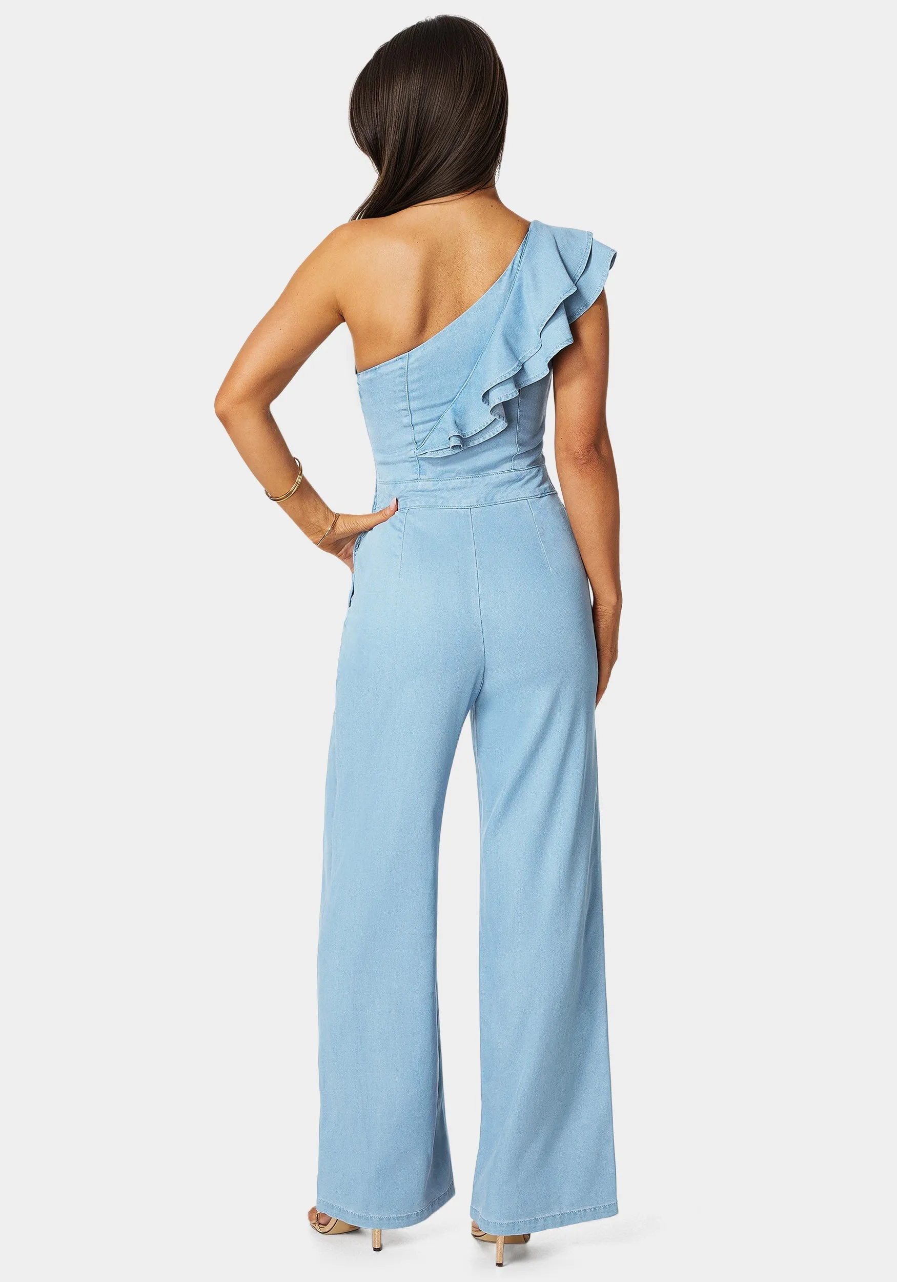 Palazzo Leg One-Shoulder Ruffle Jumpsuit sold by Bebe product image thumbnail 4