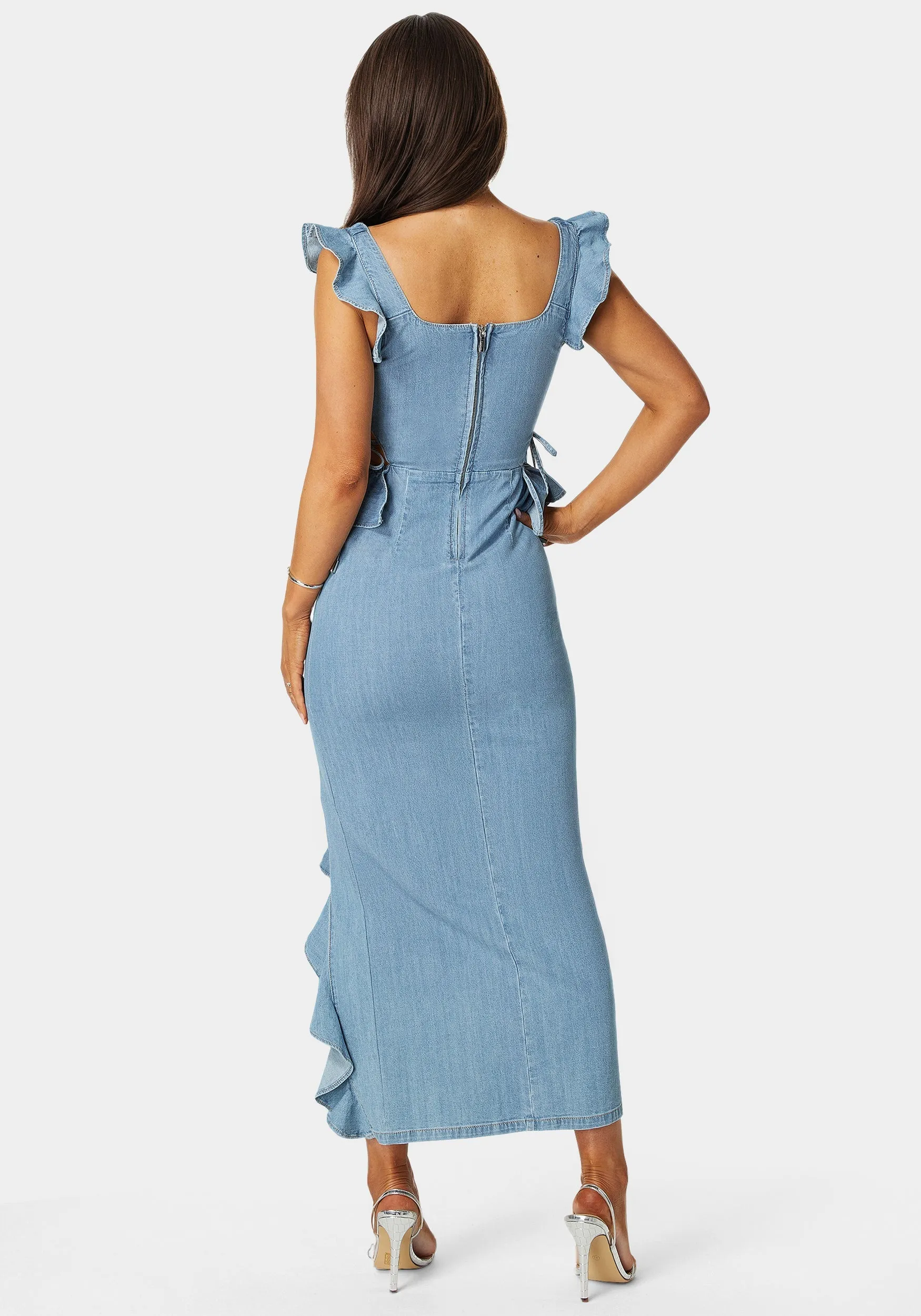 Light Weight Ruffle Detail Denim Dress sold by Bebe product image thumbnail 4