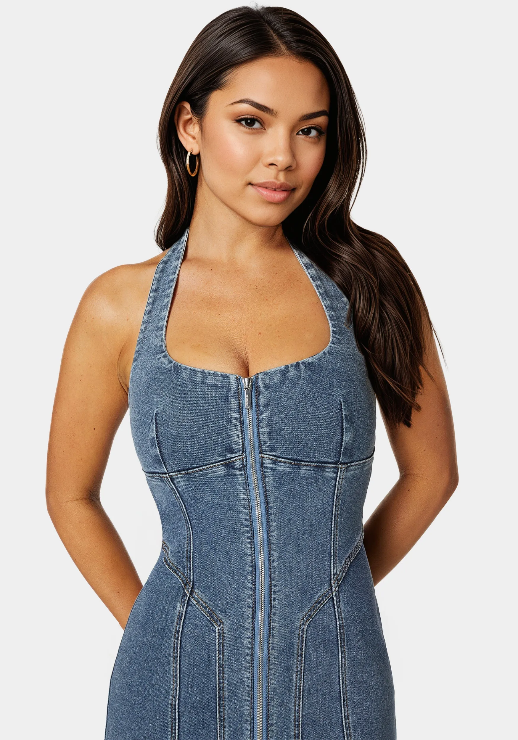 Halter Front Zipper Midi Denim Dress sold by Bebe product image thumbnail 3