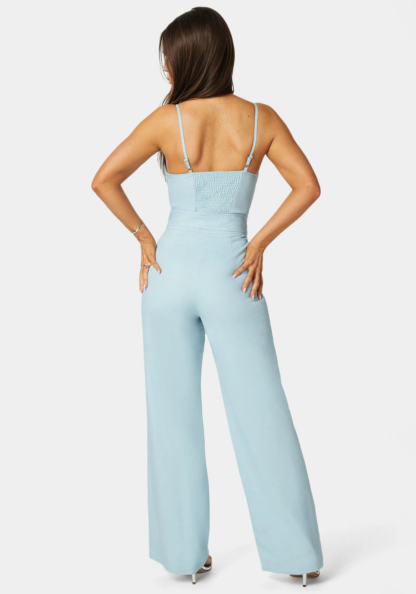Linen Belted Palazzo Leg Jumpsuit sold by Bebe product image thumbnail 4