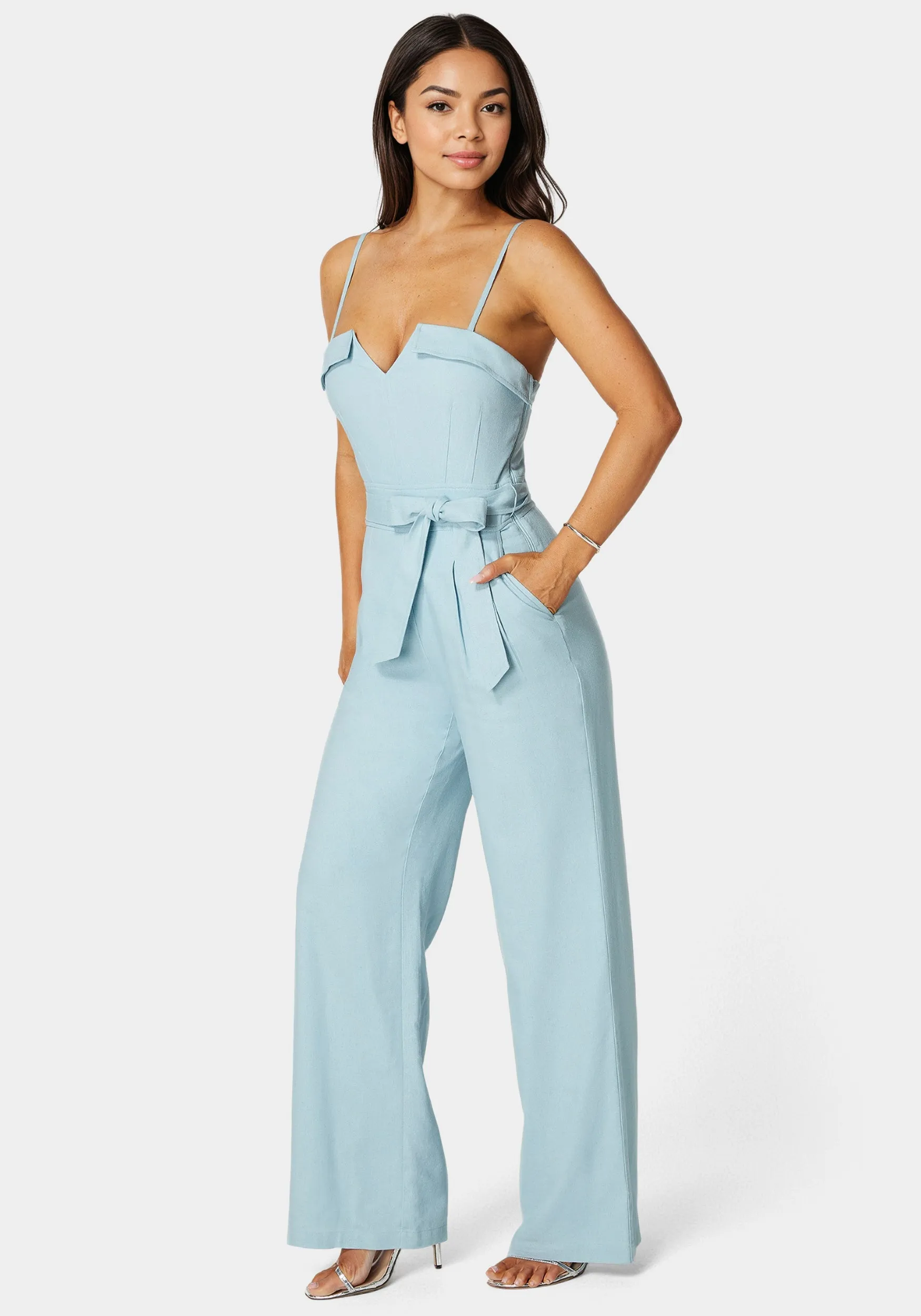Linen Belted Palazzo Leg Jumpsuit sold by Bebe product image thumbnail 2