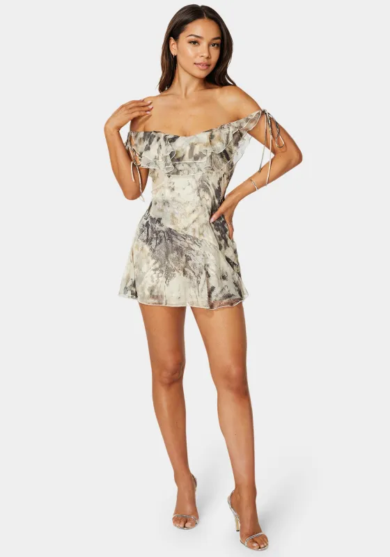 Off Shoulder Flowy Romper sold by Bebe