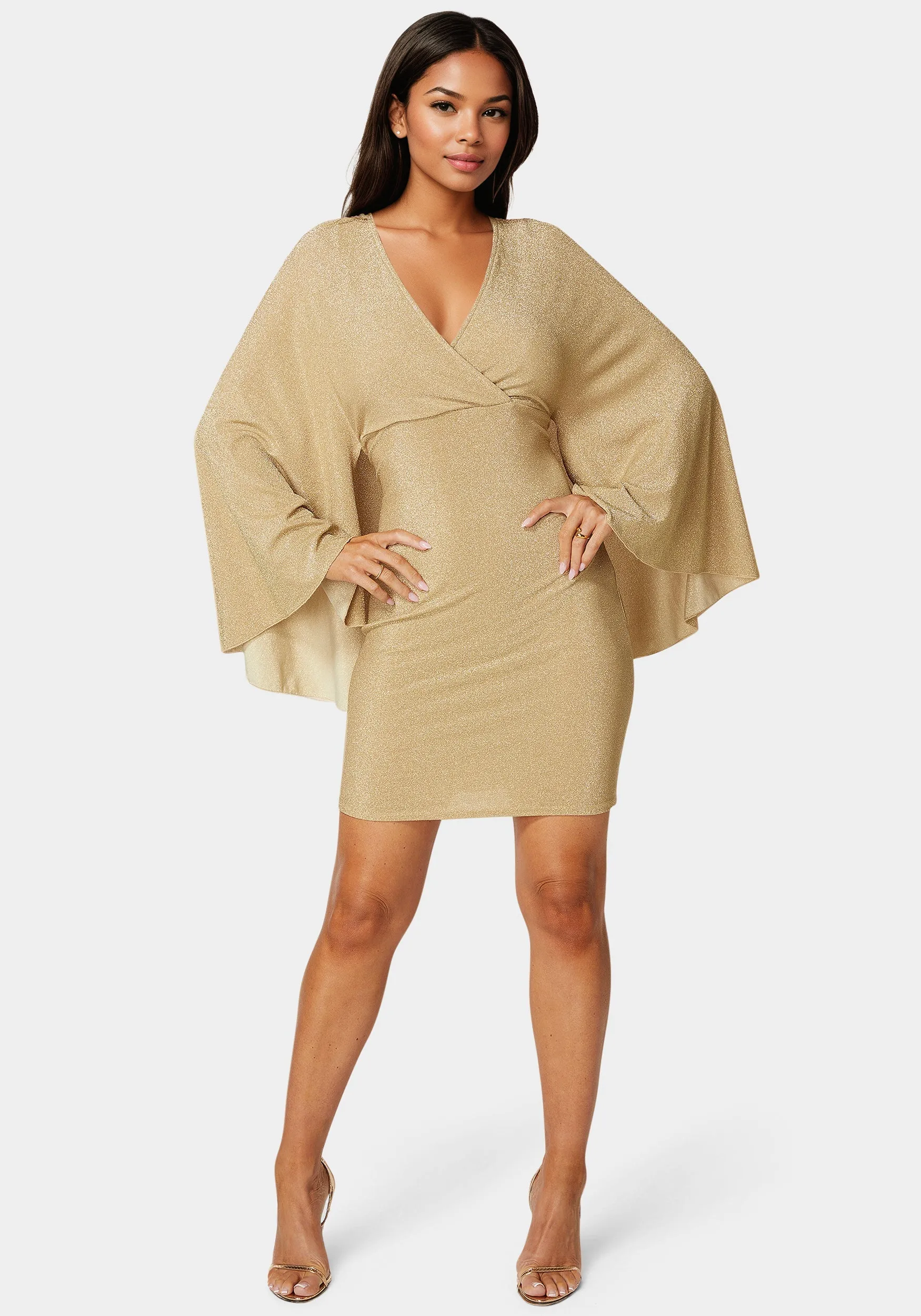 Plunge Neck Drama Cape Dress sold by Bebe