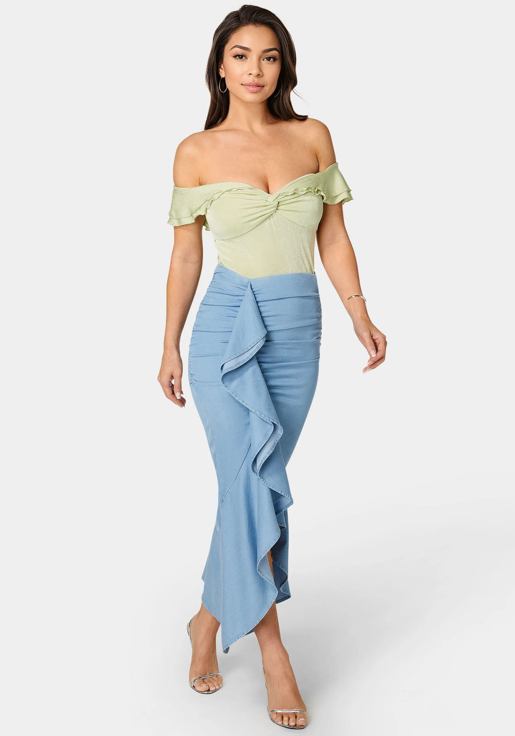 Front Cascade Tencel Midi Skirt sold by Bebe product image thumbnail 2