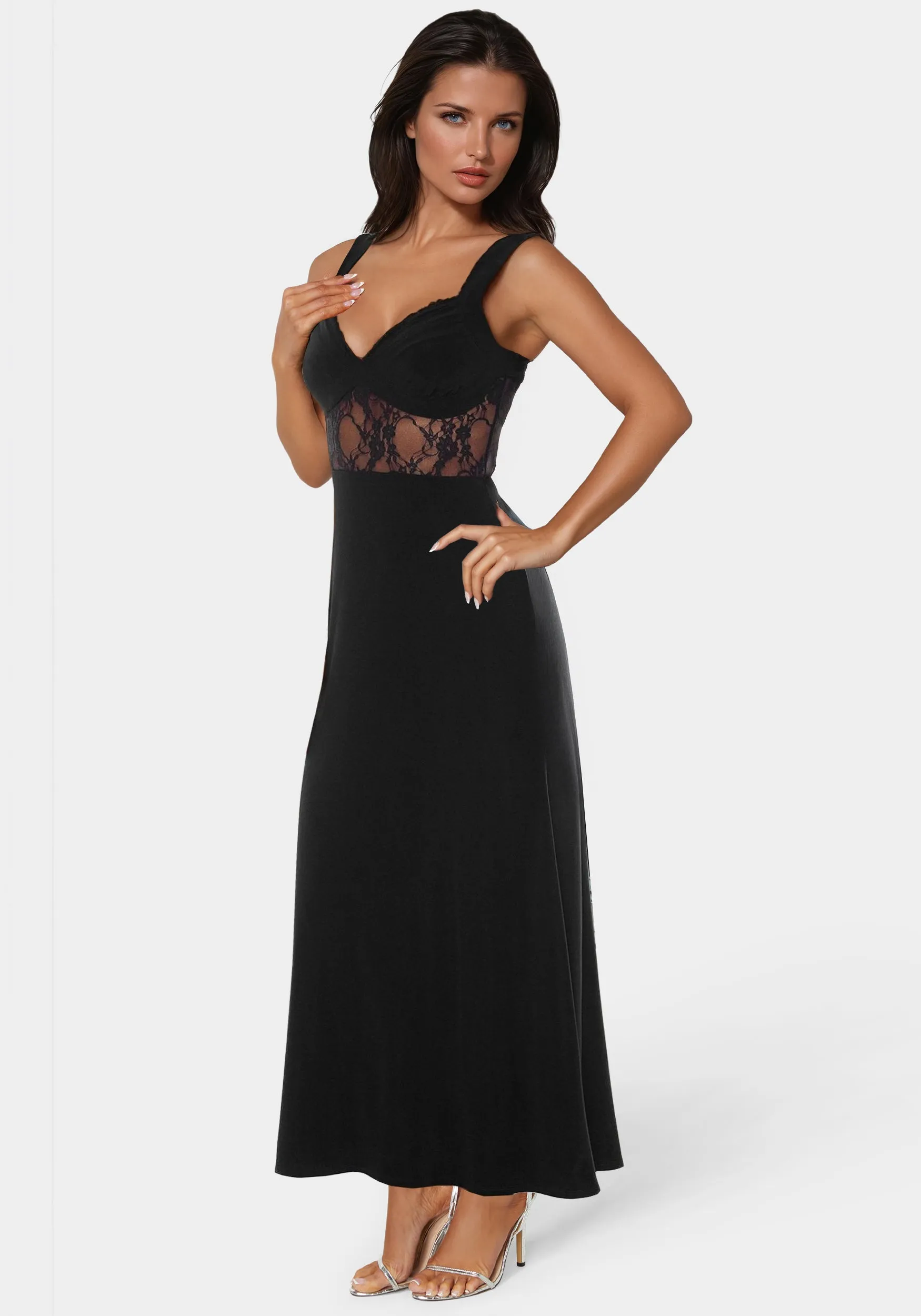 Lace Inset Knit Slip Dress sold by Bebe product image thumbnail 2