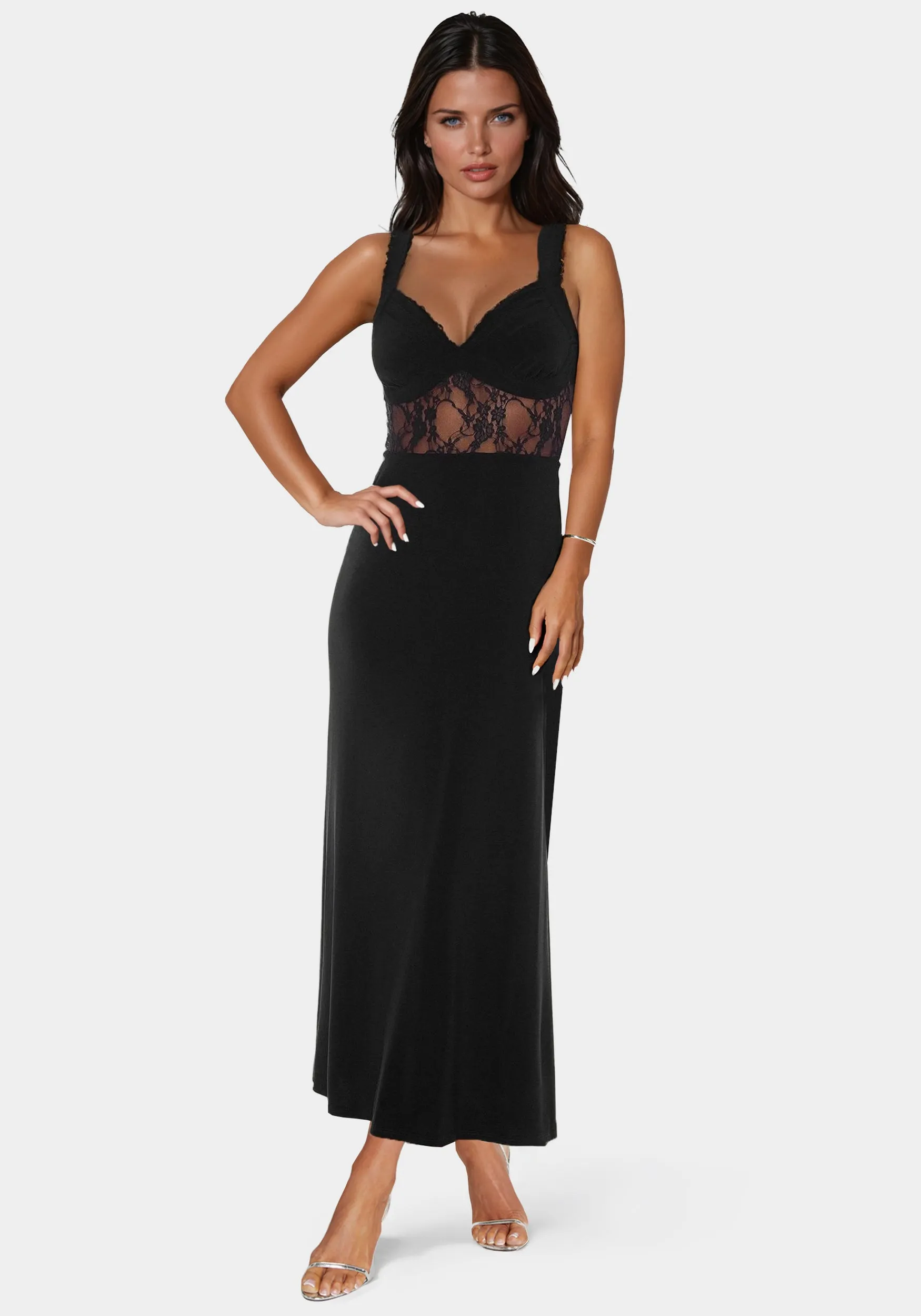 Lace Inset Knit Slip Dress sold by Bebe product image thumbnail 3