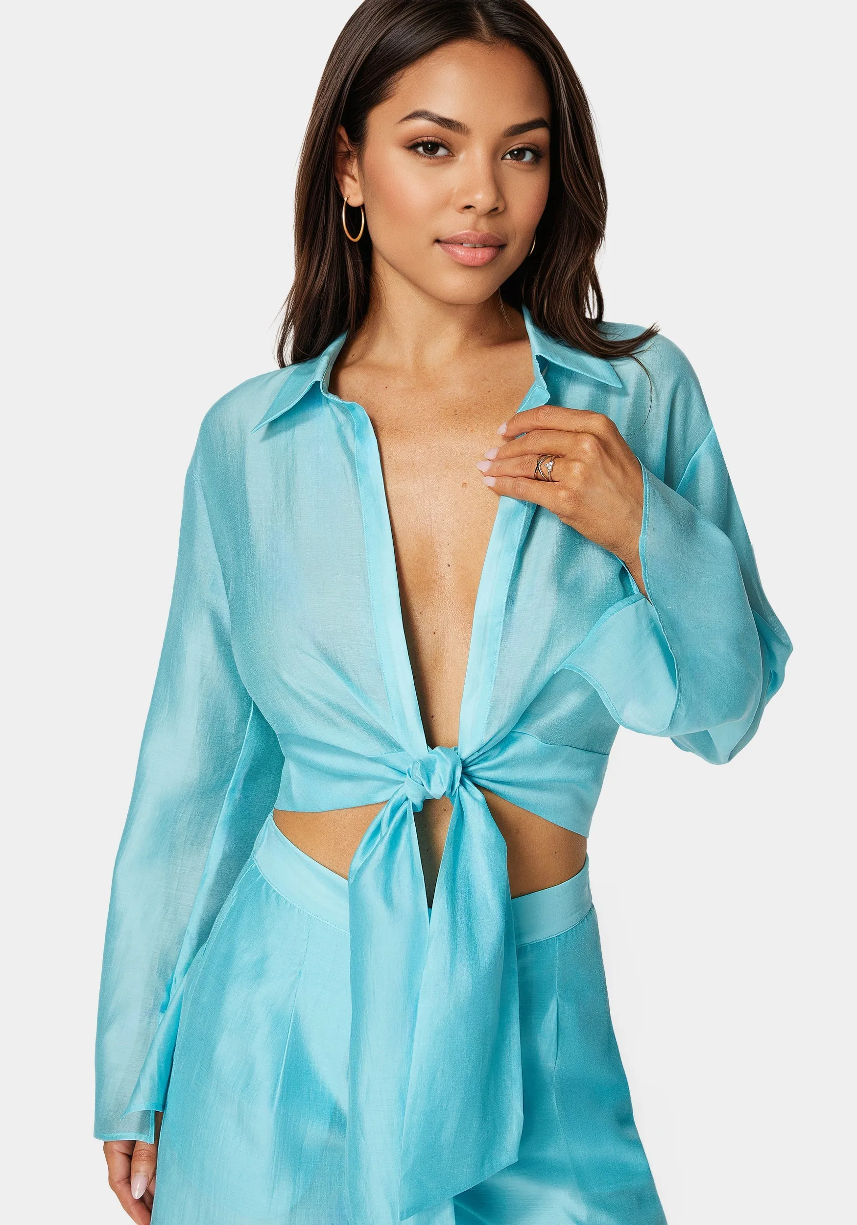 Front Tie Flowy Blouse sold by Bebe product image thumbnail 3