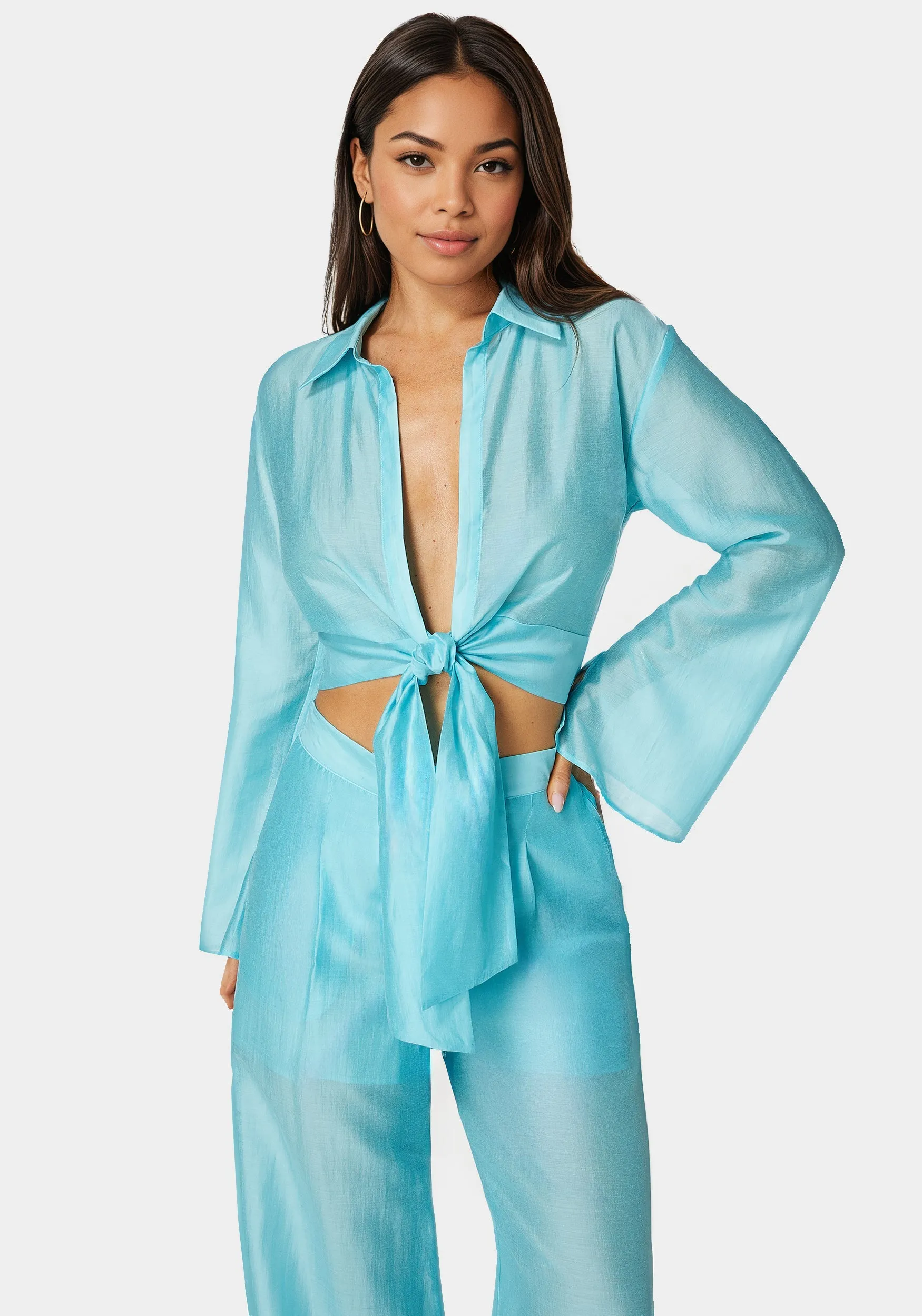 Front Tie Flowy Blouse sold by Bebe