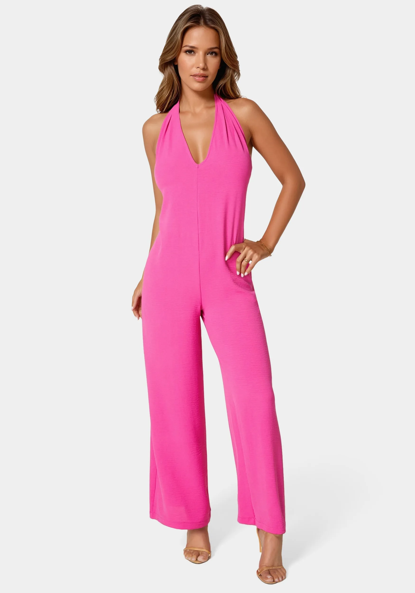 Airflow Halter Wide Leg Jumpsuit sold by Bebe