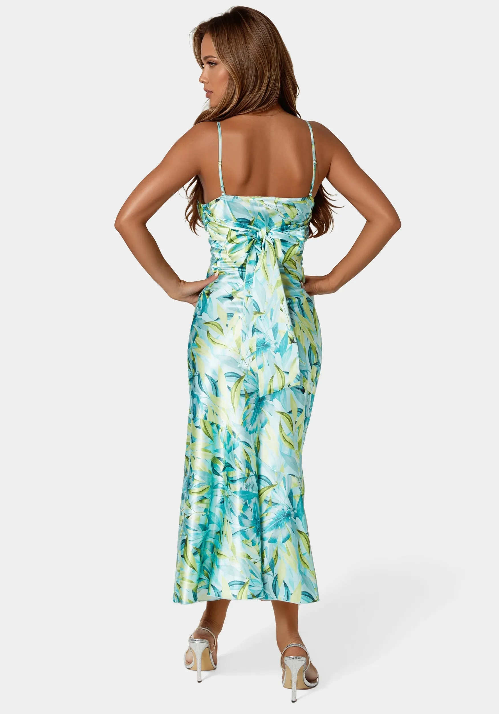 Printed Satin Flounce Maxi Dress sold by Bebe product image thumbnail 4