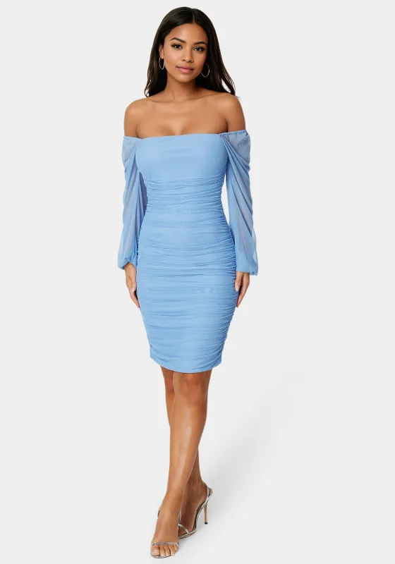 Blouson Sleeve Ruched Mini Dress sold by Bebe