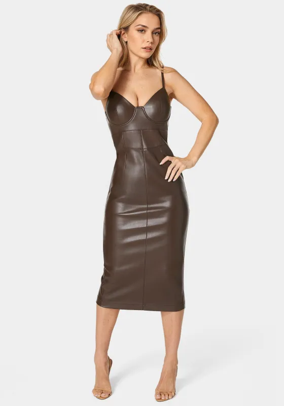 Faux Leather Bustier Midi Dress sold by Bebe