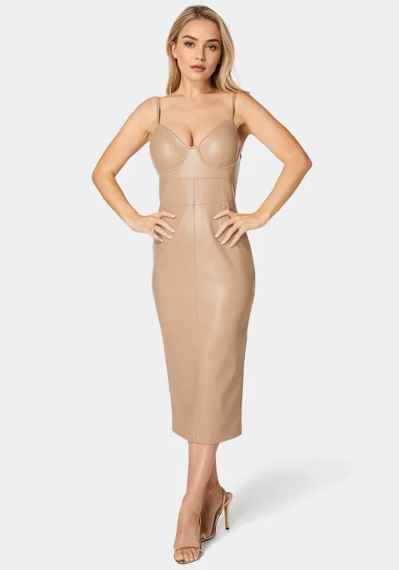 Faux Leather Bustier Midi Dress sold by Bebe