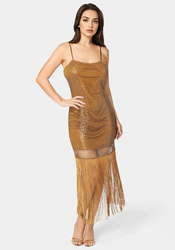 Sequin Crochet Fringe Dress sold by Bebe