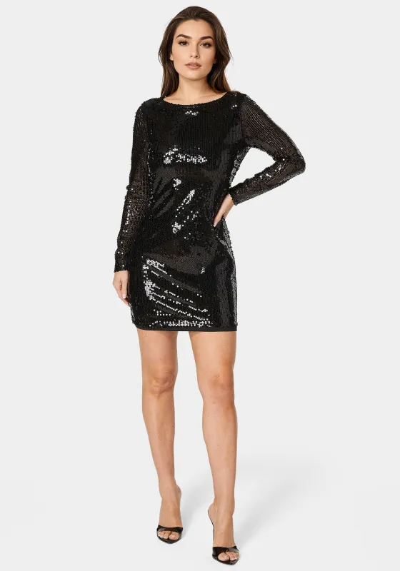 Cowl Back Sequin Mini Dress sold by Bebe