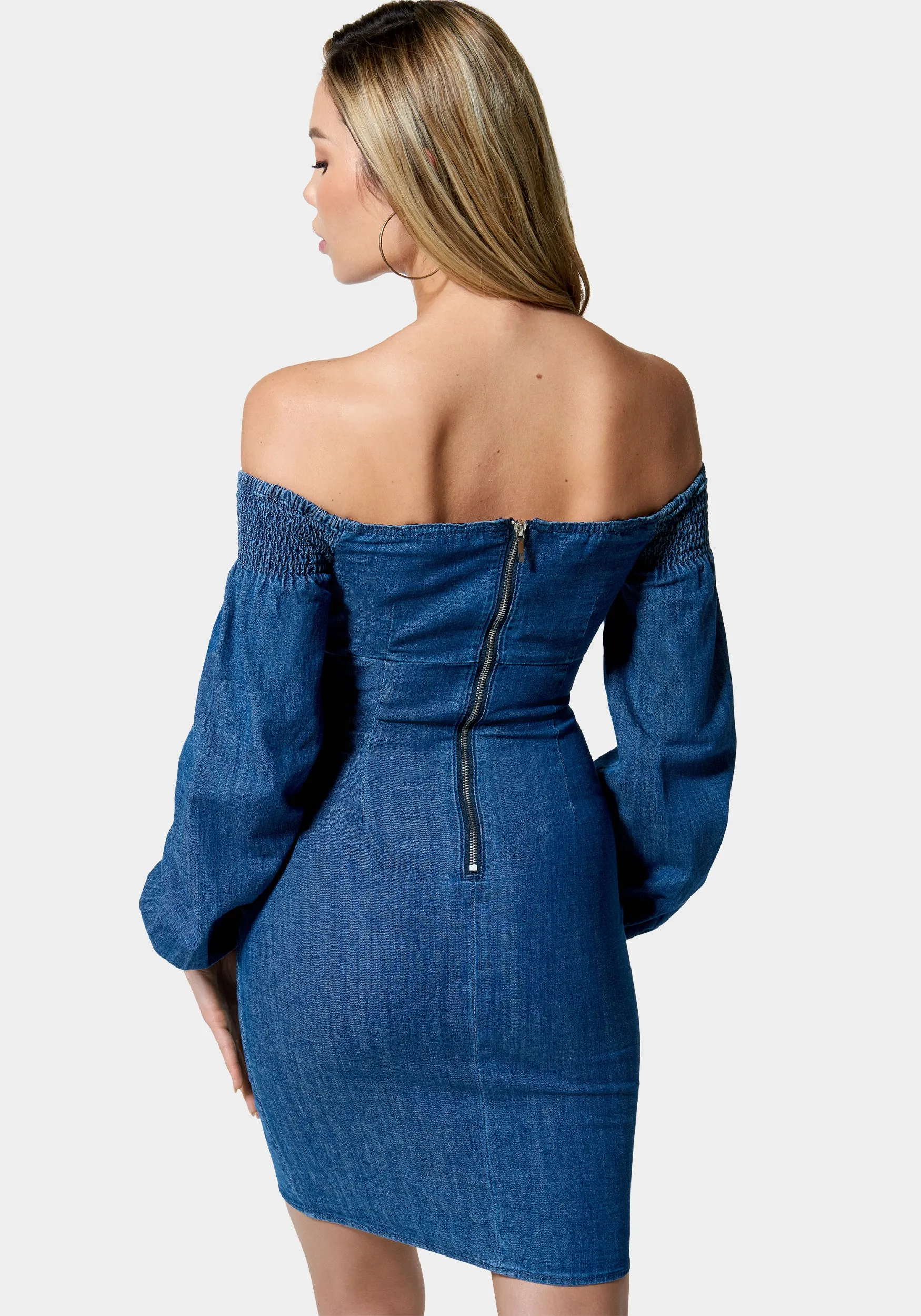 Denim Cold Shoulder Button Detail Dress sold by Bebe product image thumbnail 3