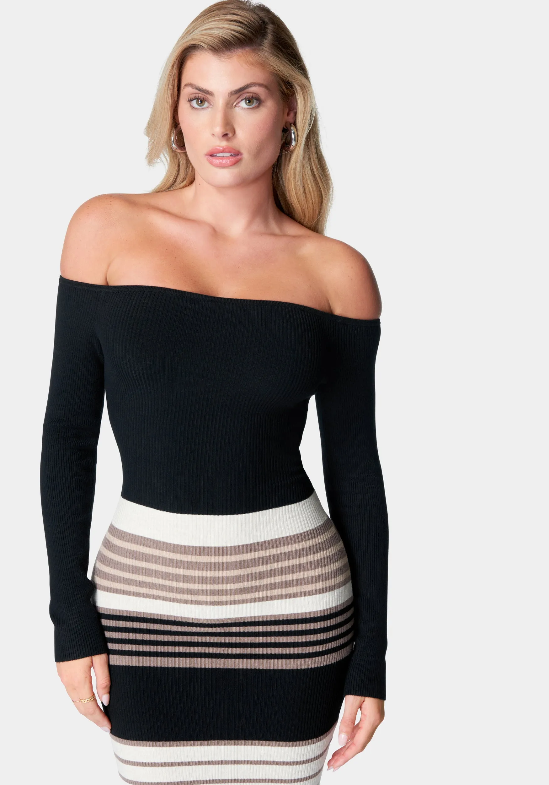 Off Shoulder Stripe Midi Dress sold by Bebe product image thumbnail 4