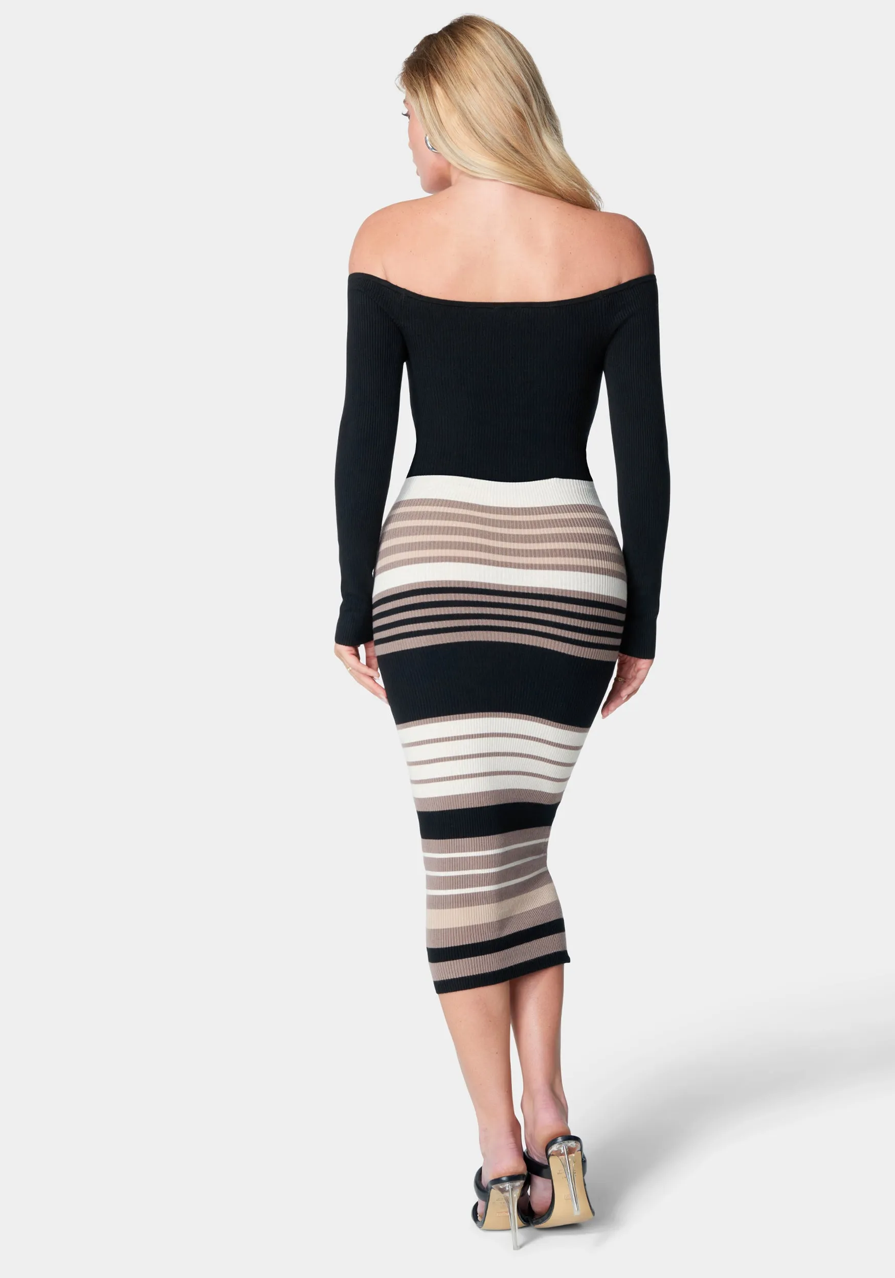 Off Shoulder Stripe Midi Dress sold by Bebe product image thumbnail 3