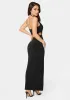 Slit Front Cutout Halter Maxi Dress sold by Bebe