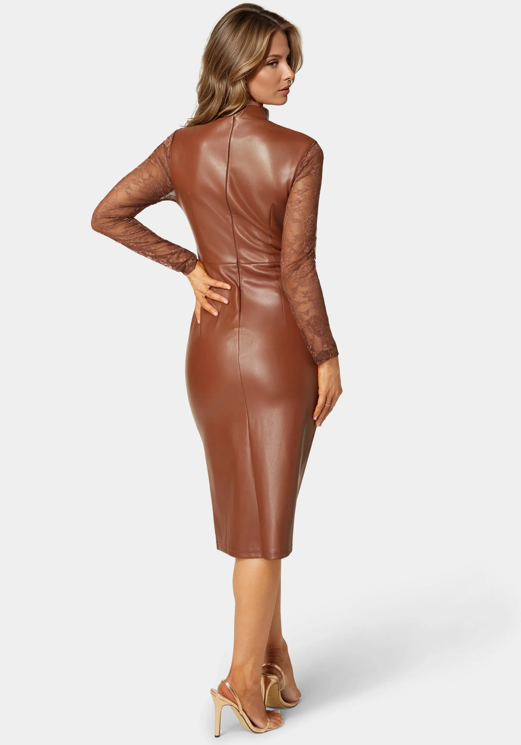 Faux Leather Lace Illusion Midi Dress sold by Bebe product image thumbnail 4