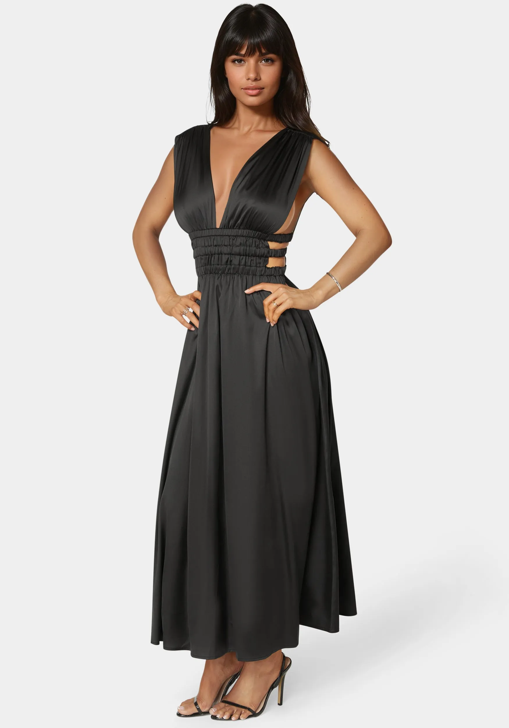 Satin V-Neck Cutout Maxi Dress sold by Bebe product image thumbnail 2