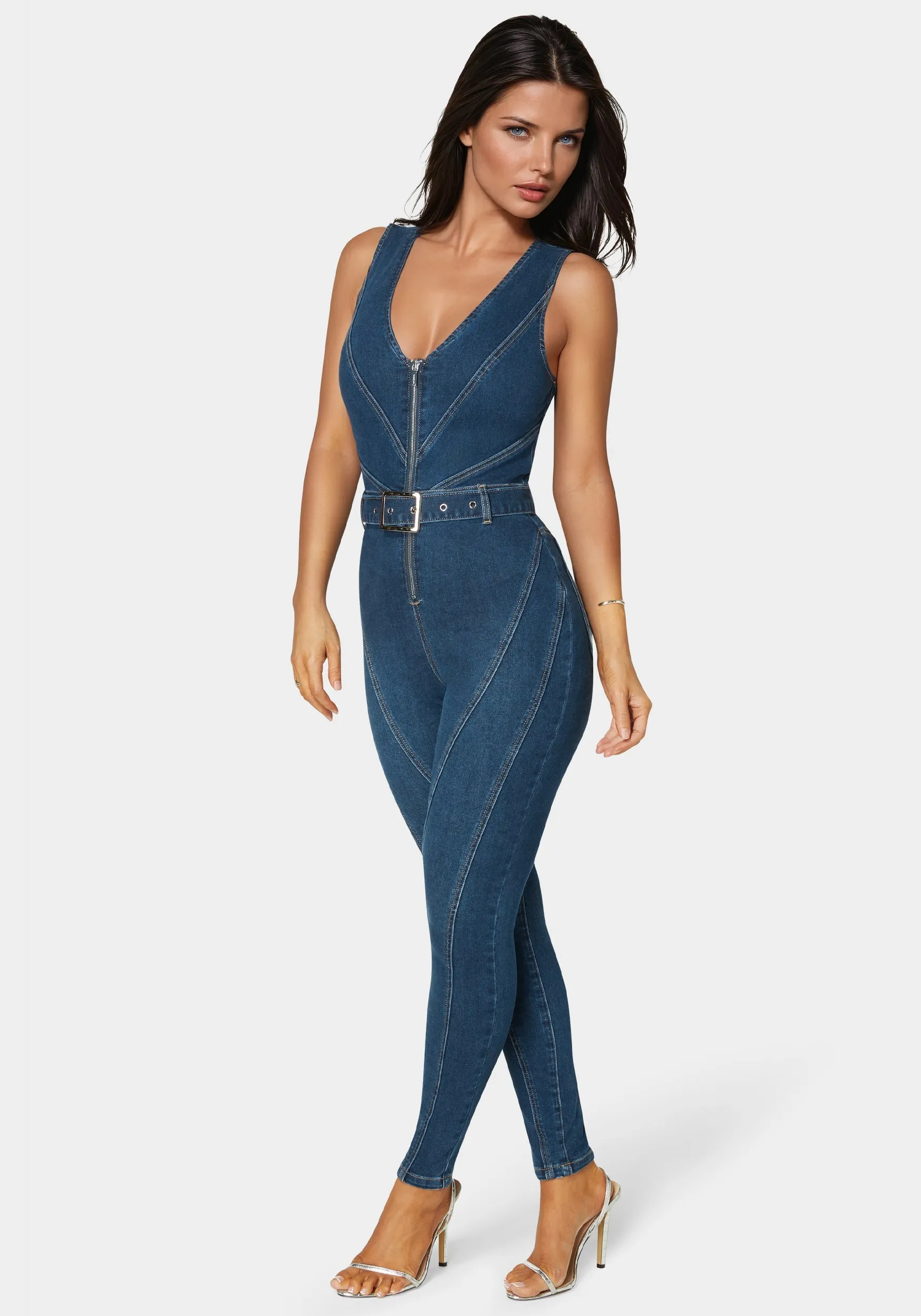 Belted Skinny Leg Denim Jumpsuit sold by Bebe product image thumbnail 2