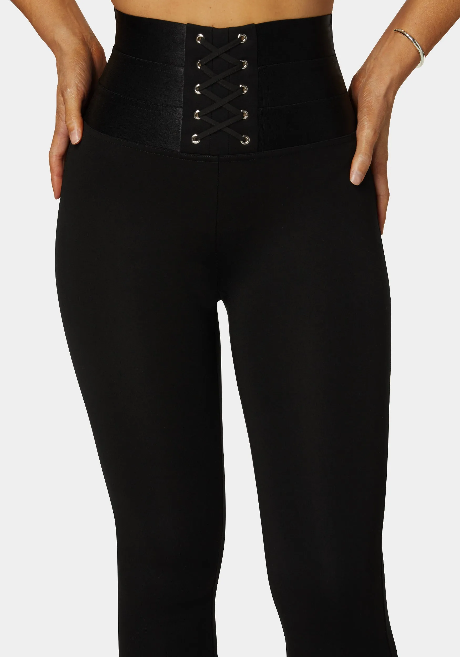 High Waisted Elastic Waistband Lace Up Legging sold by Bebe product image thumbnail 3