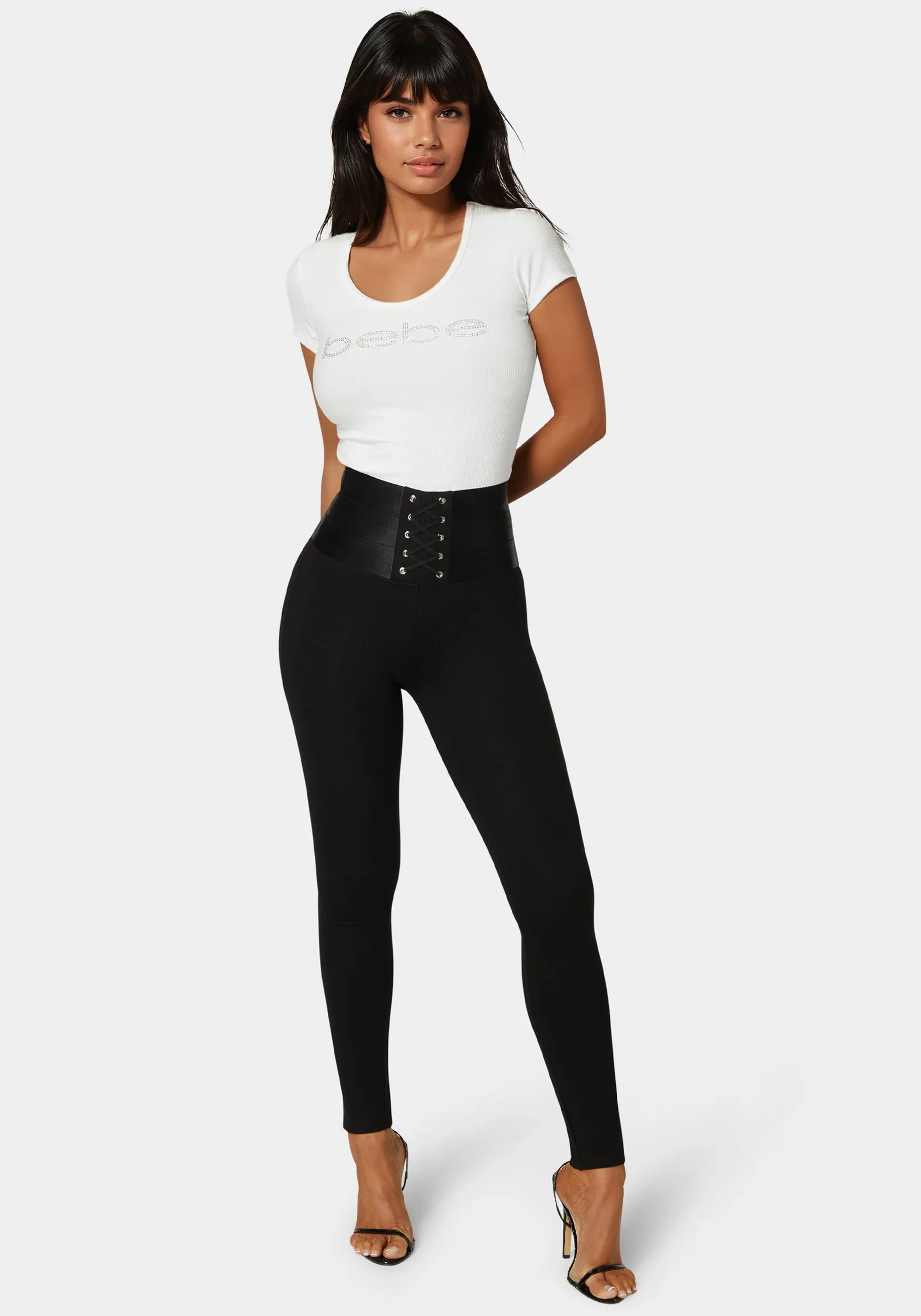 High Waisted Elastic Waistband Lace Up Legging sold by Bebe product image thumbnail 2