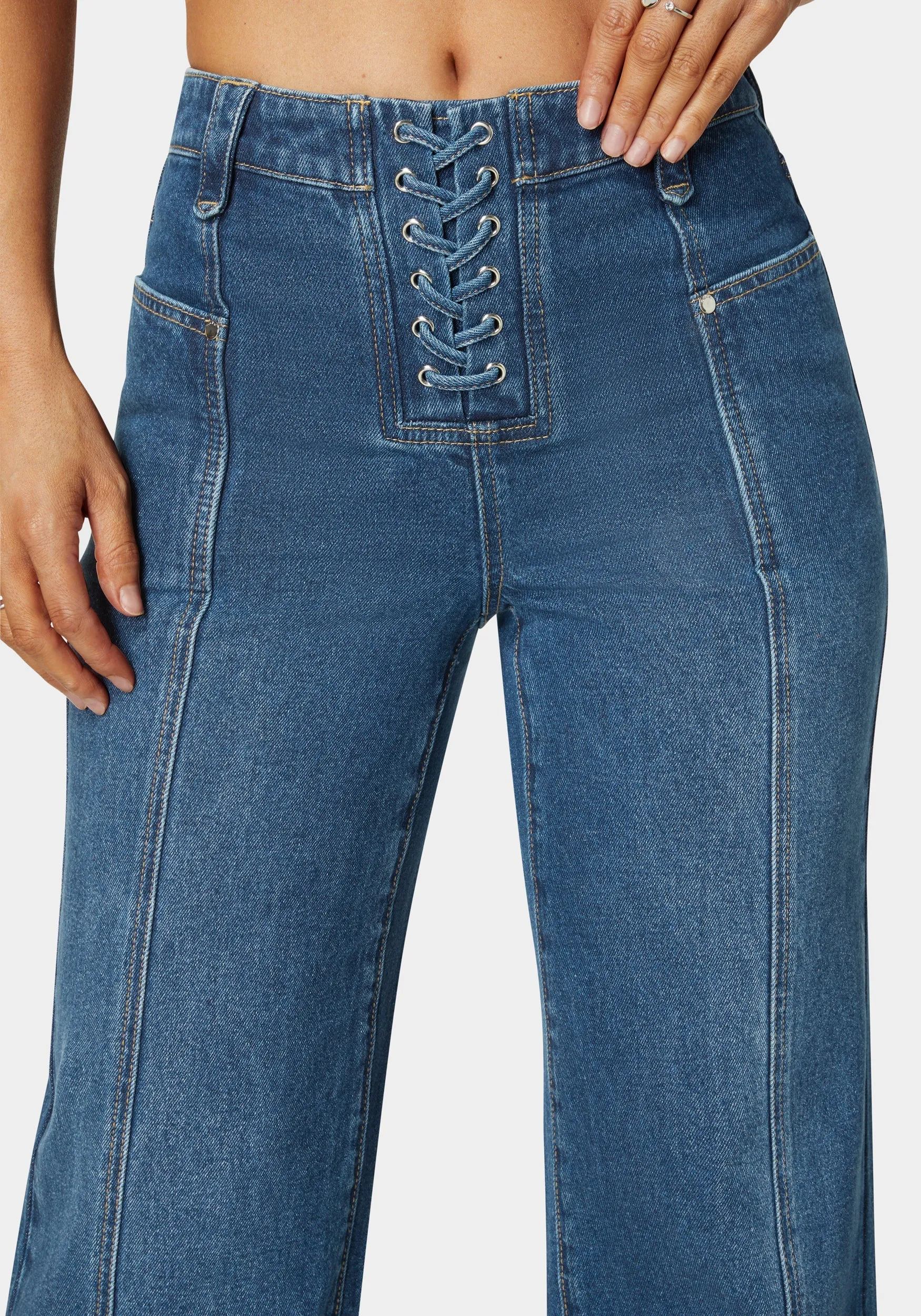 Natural Waist Lace Up Wide Leg Jeans sold by Bebe product image thumbnail 3