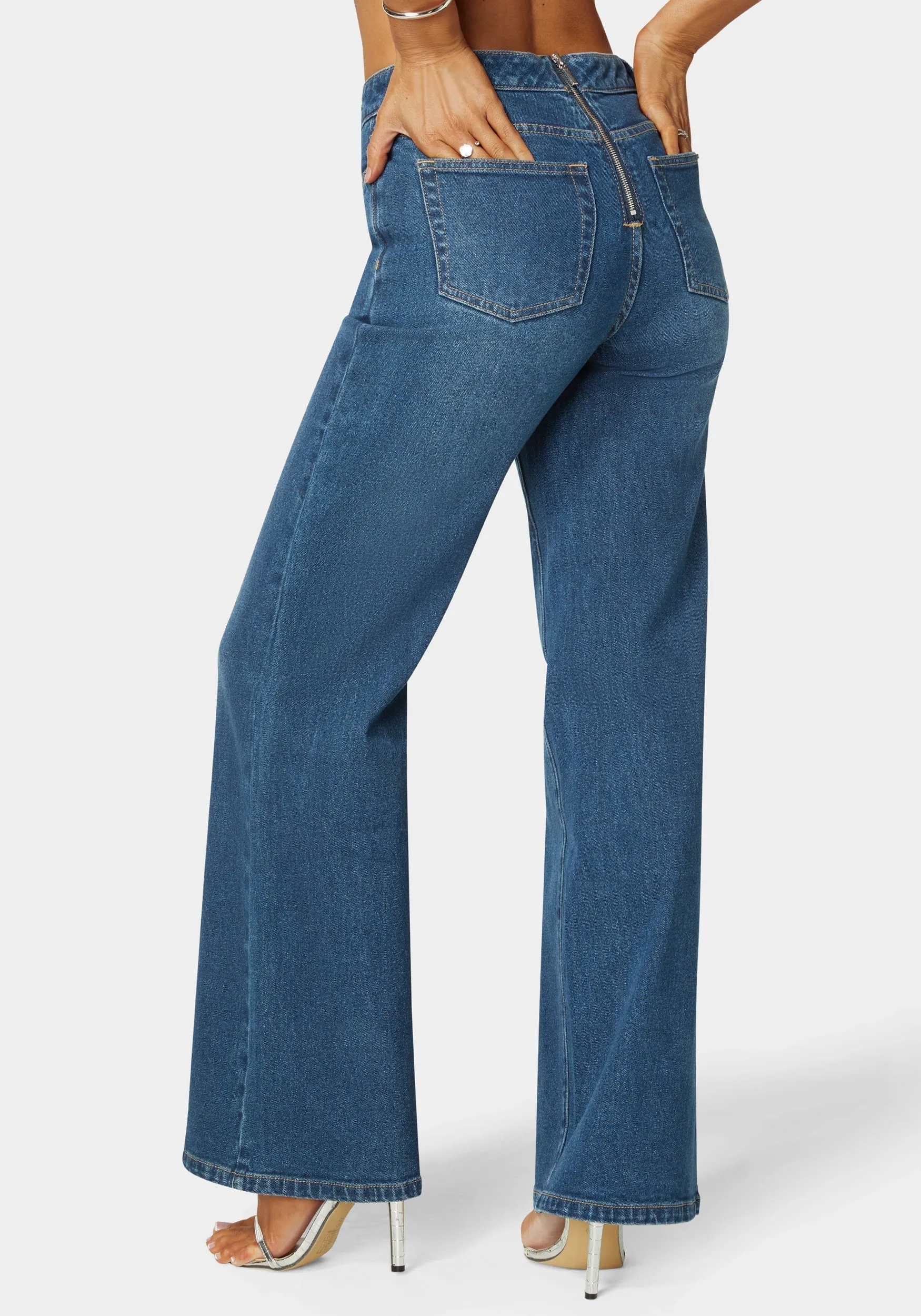 Natural Waist Lace Up Wide Leg Jeans sold by Bebe product image thumbnail 4