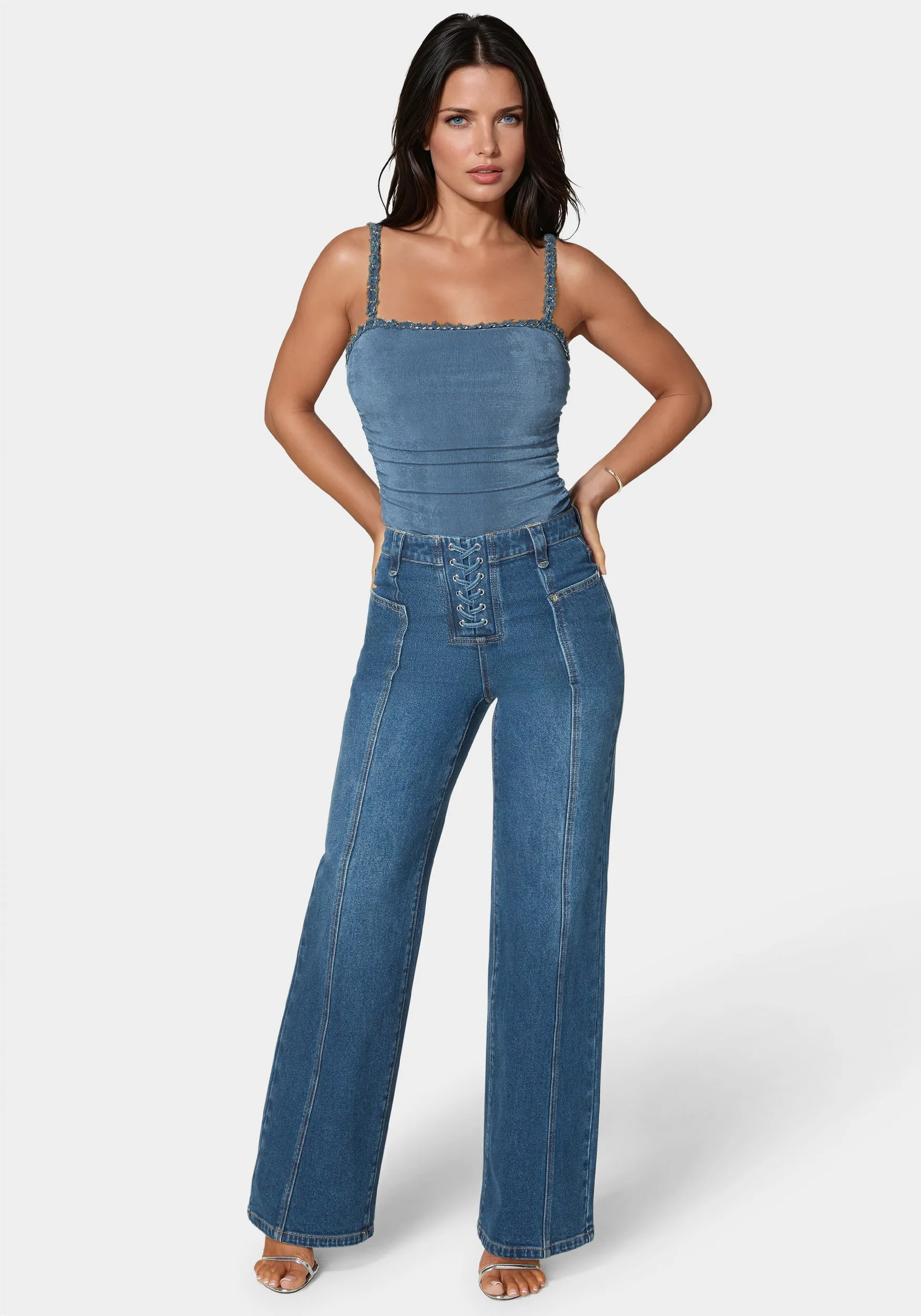 Natural Waist Lace Up Wide Leg Jeans sold by Bebe product image thumbnail 2