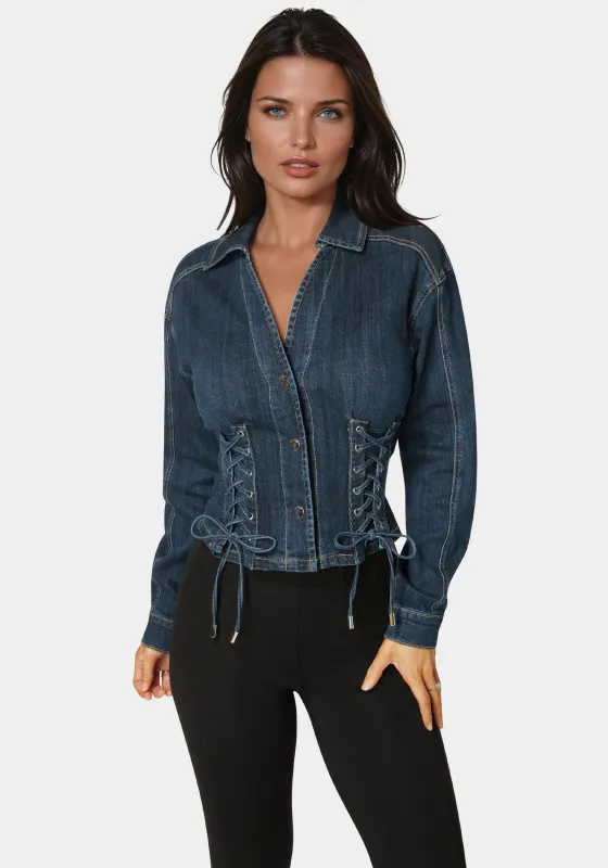 Fitted Corset Lace Up Denim Jacket sold by Bebe