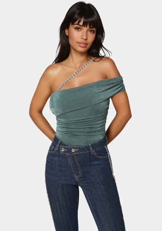 Embellished One Shoulder Knit Top sold by Bebe