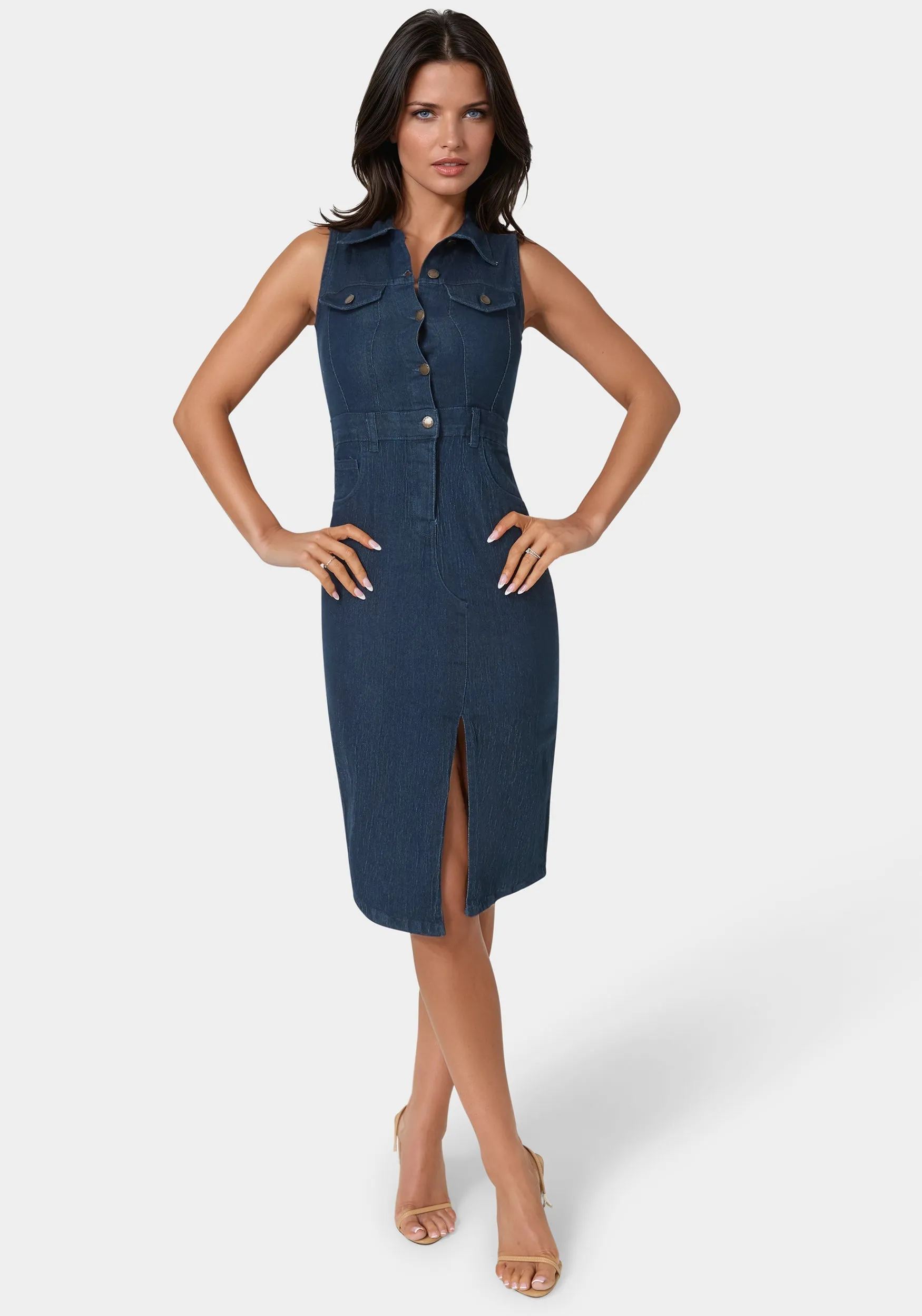 The Sleeveless Midi Shirt Dress sold by Bebe