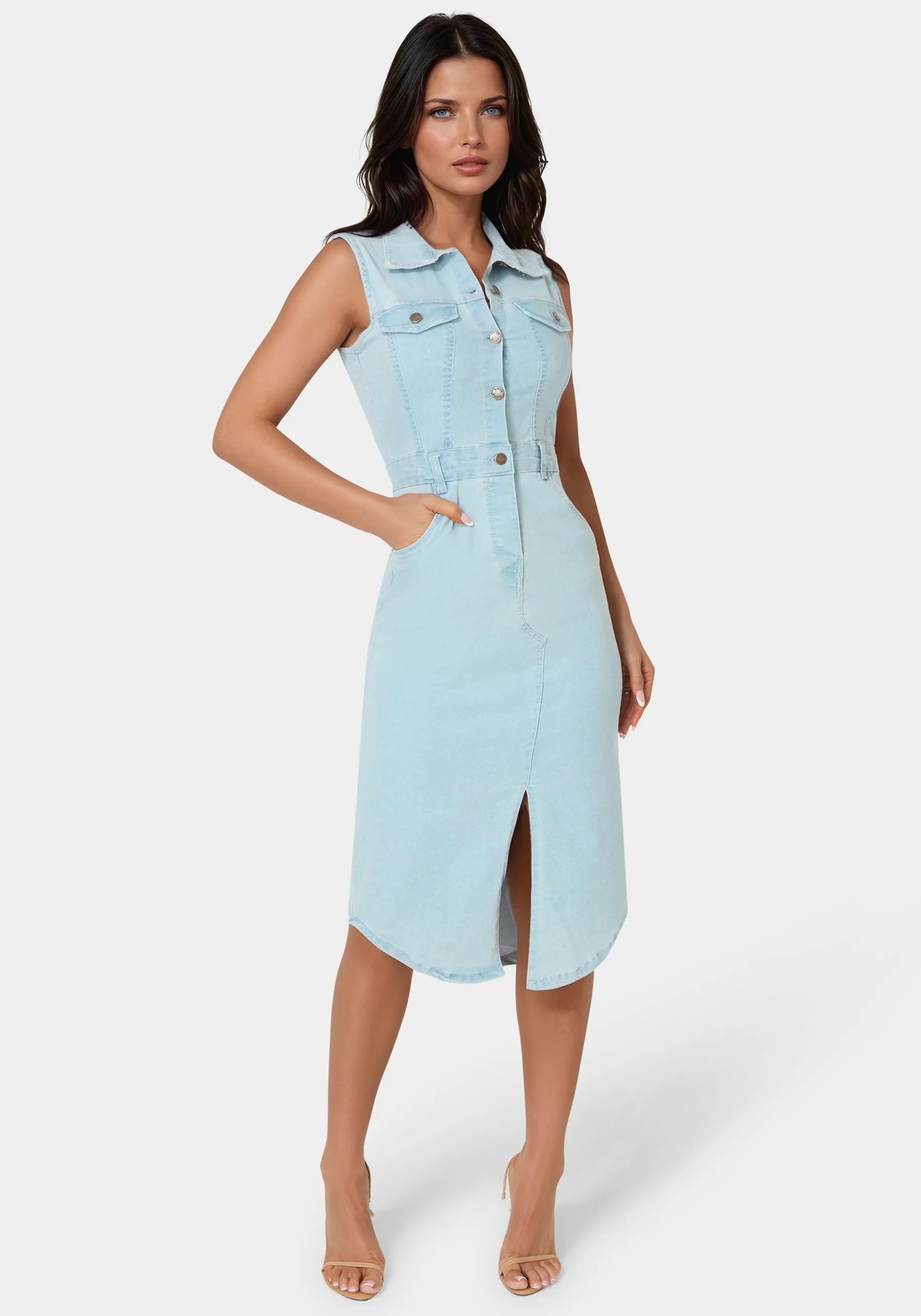 The Sleeveless Midi Shirt Dress sold by Bebe
