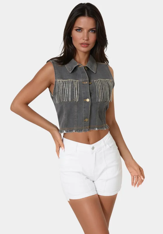 The Cropped Trucker Vest sold by Bebe
