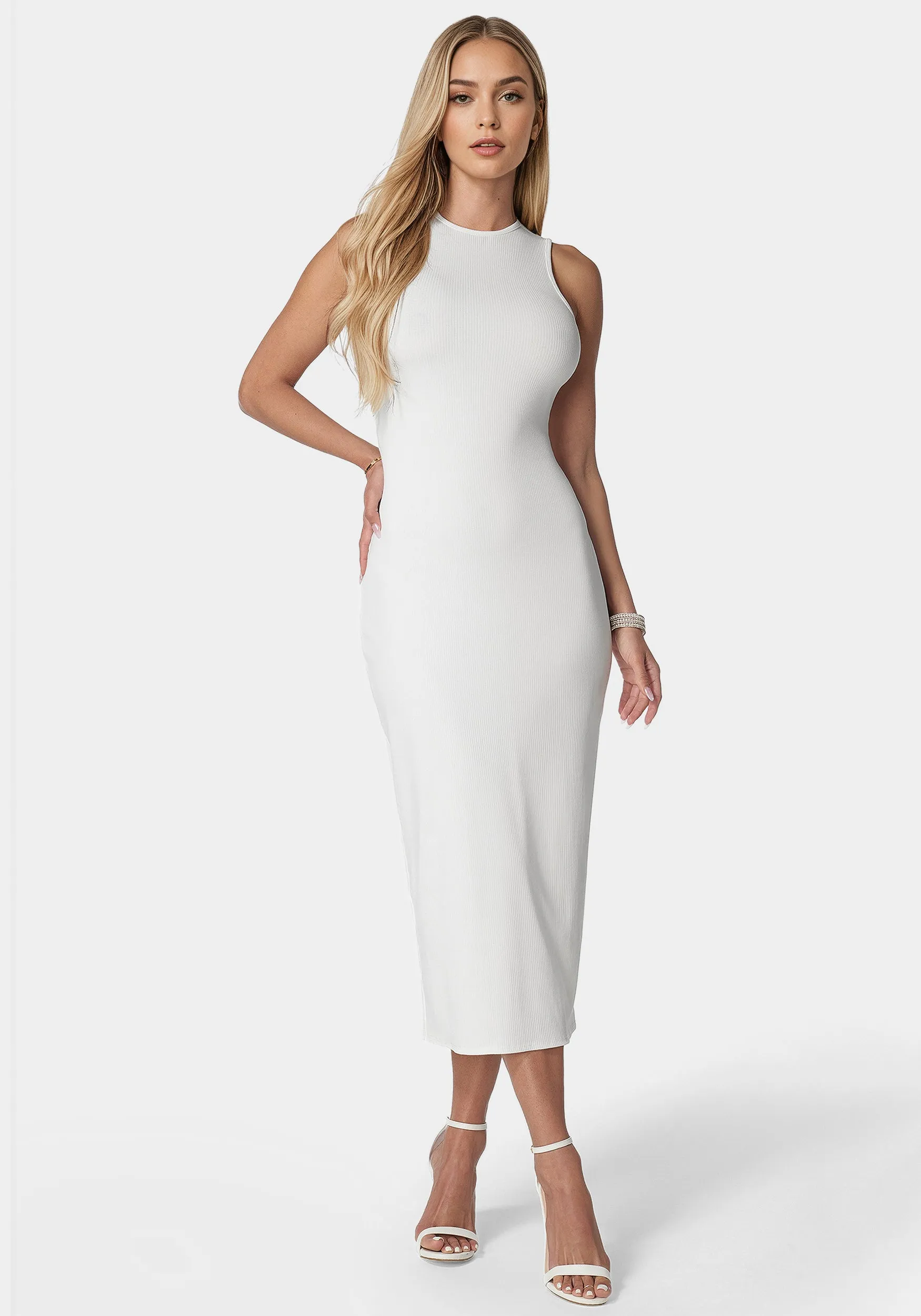 Rib Sleeveless Midi Dress sold by Bebe