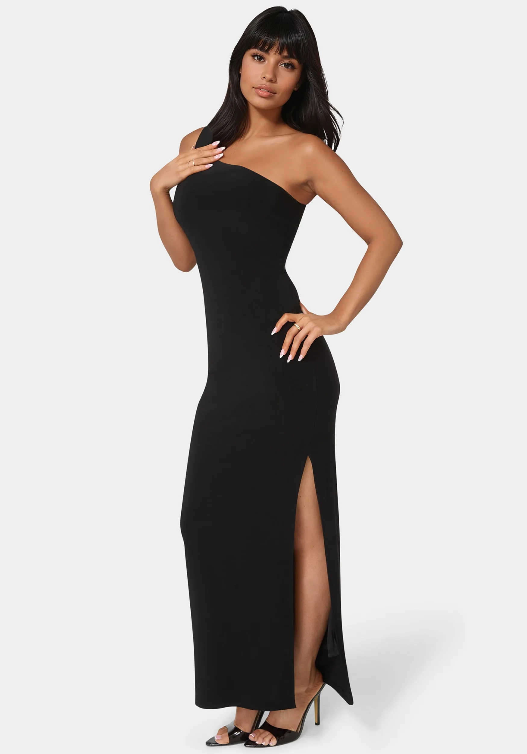 One Shoulder High Slit Maxi Dress sold by Bebe product image thumbnail 2