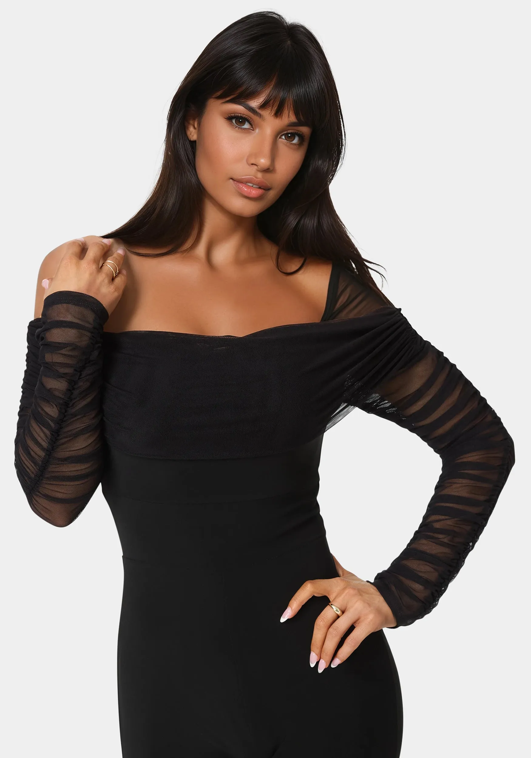 Off Shoulder Ruched Jumpsuit sold by Bebe product image thumbnail 3