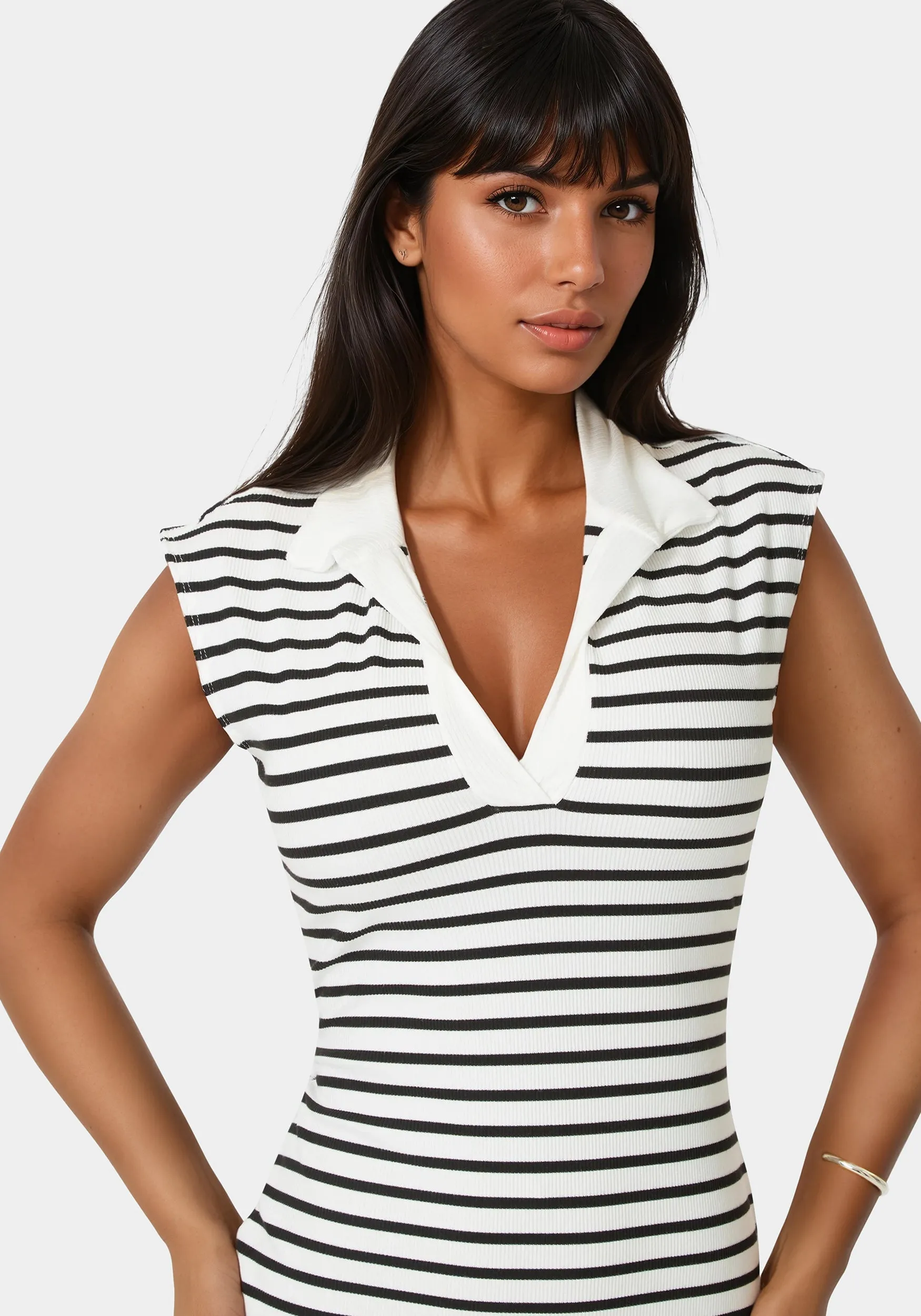 Stripe Rib Column Dress with Collar sold by Bebe product image thumbnail 3