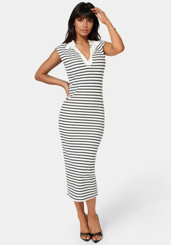 Stripe Rib Column Dress with Collar made by Jump