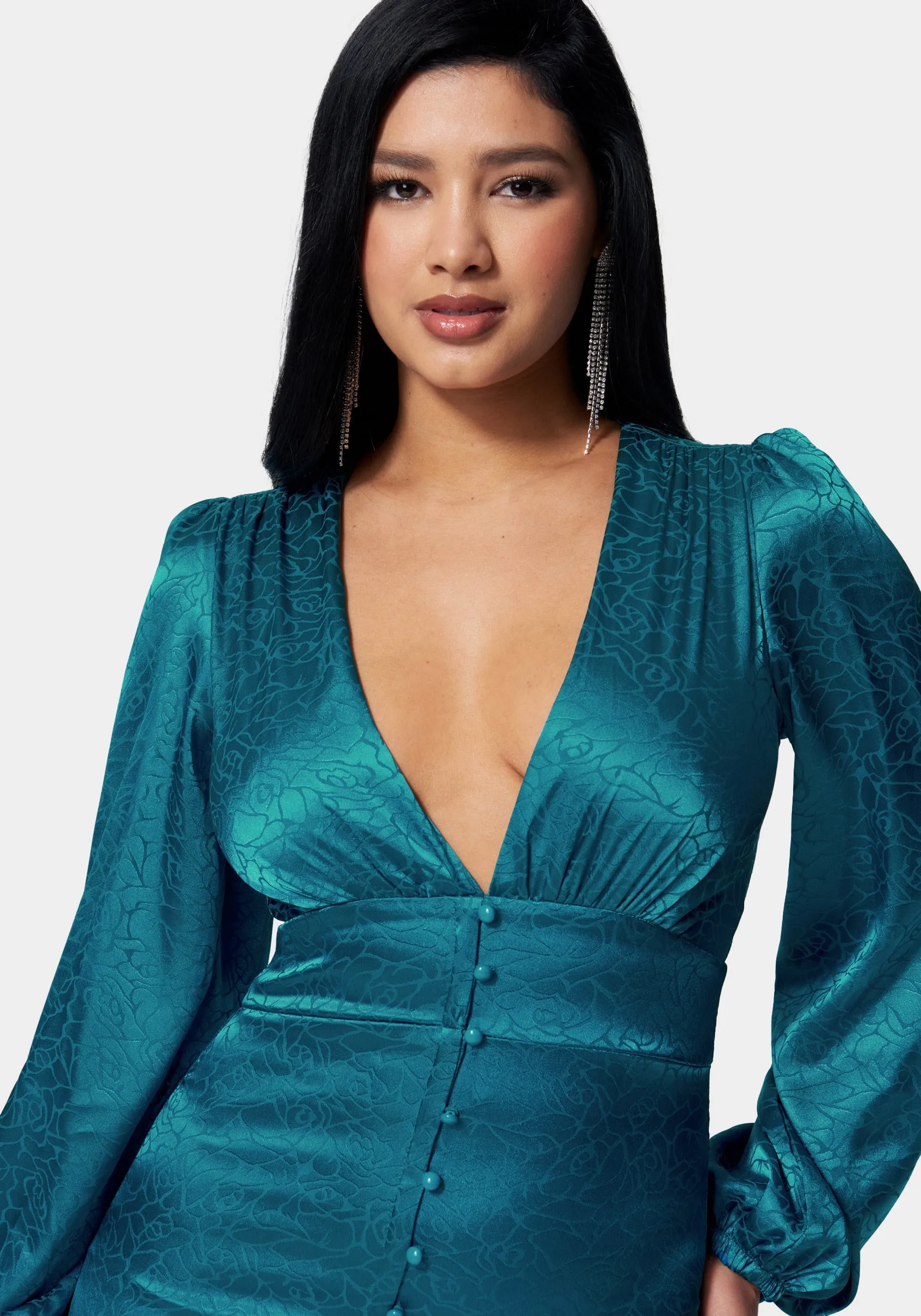 Satin Button Up Jacquard Mini Dress sold by Bebe product image thumbnail 4