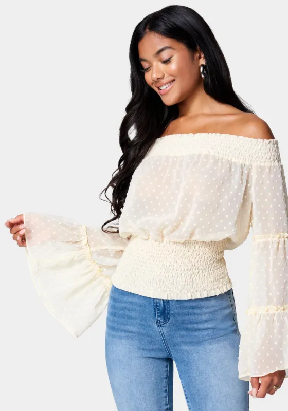 Swiss Dot Bell Sleeve Blouse sold by Bebe