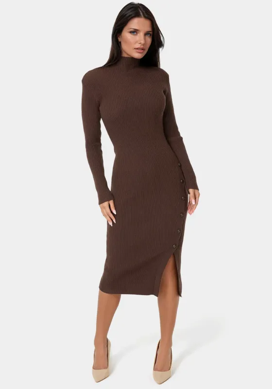 Long Sleeve Mock Neck Sweater Midi Dress sold by Bebe
